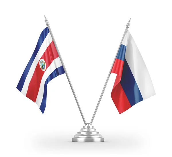 Banderas de mesa de Rusia y Costa Rica aisladas en renderizado 3D blanco — Foto de Stock