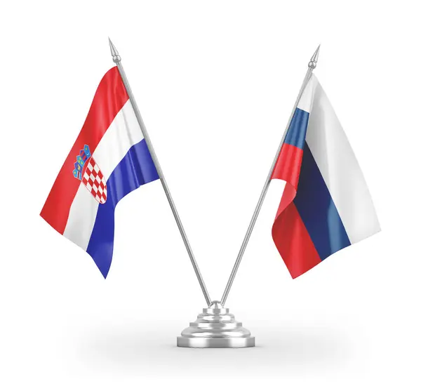 Drapeaux de table Russie et Croatie isolés sur un rendu 3D blanc — Photo