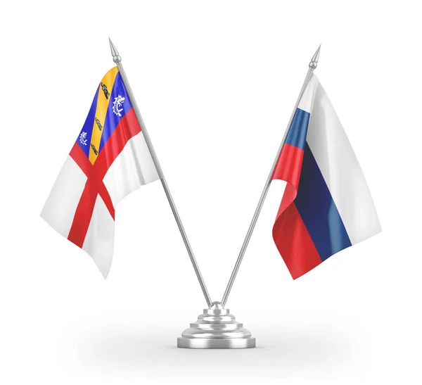 Banderas de mesa Rusia y Herm aisladas en renderizado 3D blanco — Foto de Stock