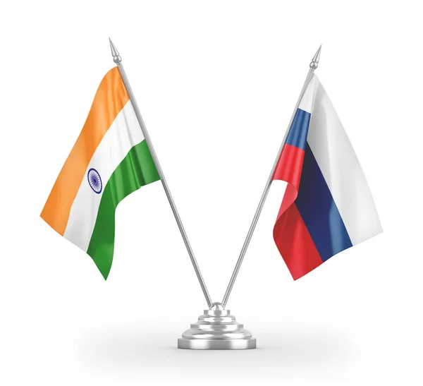 Russia and India table flags isolated on white 3D rendering — Stock Photo, Image