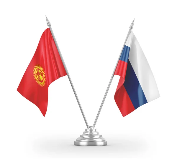 Табличные флаги России и Кыргызстана изолированы на белом 3D рендеринге — стоковое фото