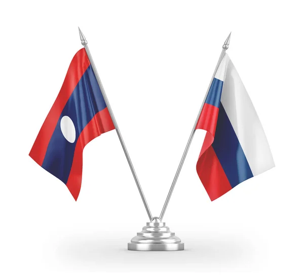 Russia and Laos two table flags isolated on white 3D rendering. — 스톡 사진