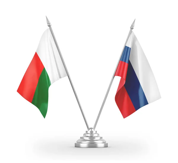 Russia and Madagascar table flags isolated on white 3D rendering — Stock Photo, Image