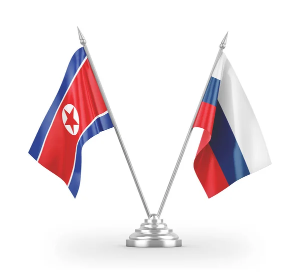 Rusko a Severní Korea tabulky vlajky izolované na bílém 3D vykreslování — Stock fotografie