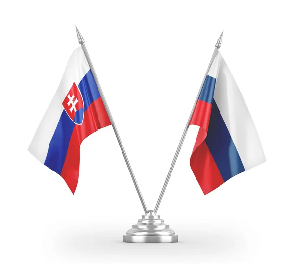 Russia and Slovakia table flags isolated on white 3D rendering — Stock Photo, Image