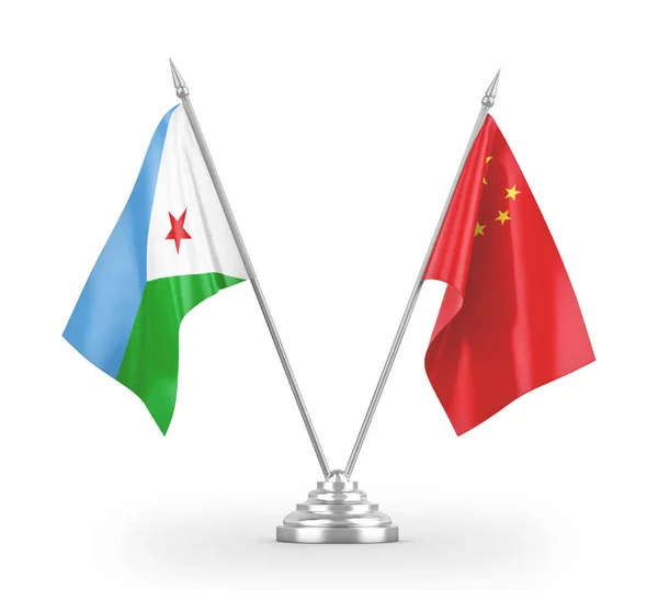 China and Djibouti table flags isolated on white 3D rendering — Stock Photo, Image