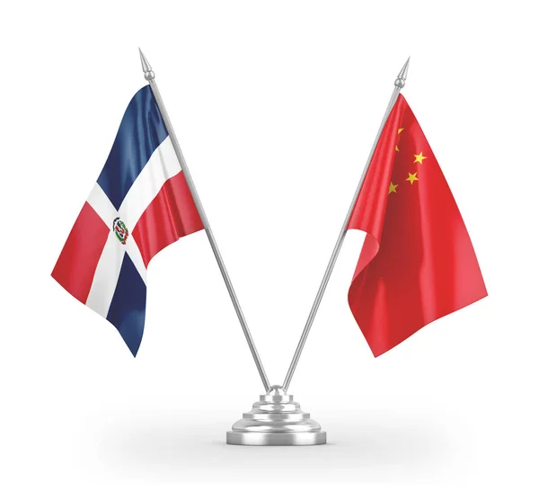 Китай і Домініканська Республіка настільні прапори ізольовані на білому 3d рендерингу — стокове фото