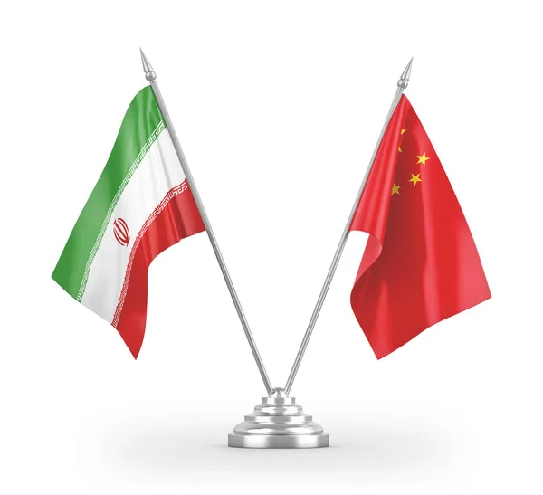 China and Iran table flags isolated on white 3D rendering — Stock Photo, Image