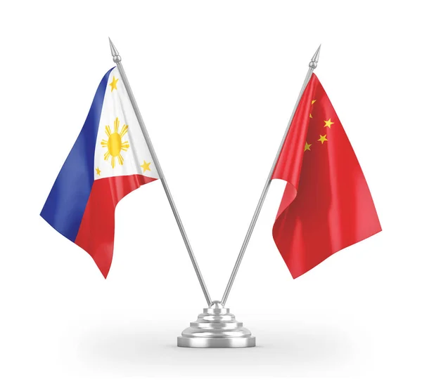 China and Philippines table flags isolated on white 3D rendering — Stock Photo, Image