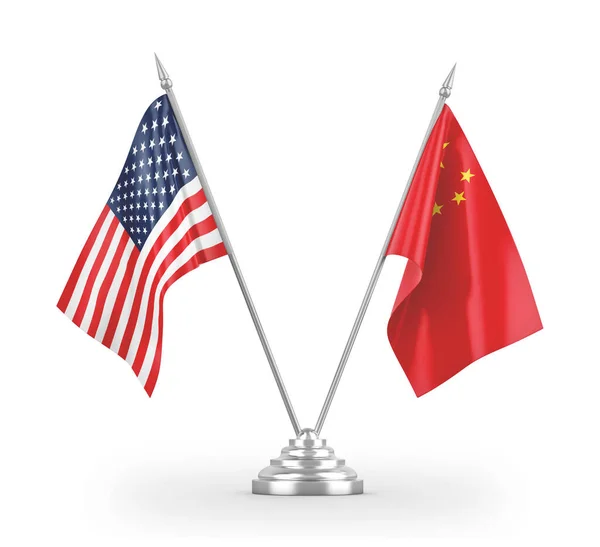 China and United States table flags isolated on white 3D rendering — Stock Photo, Image