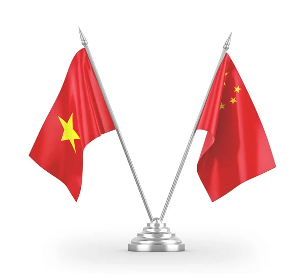 stock image China and Vietnam table flags isolated on white 3D rendering