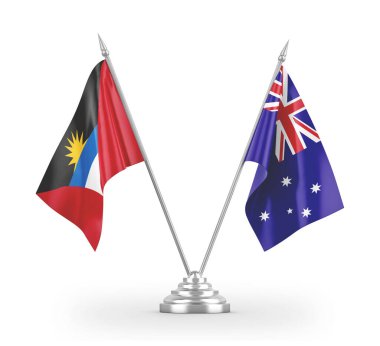 Avusturalya ve Antigua ve Barbuda masa bayrakları beyaz 3D görüntüleme üzerinde izole 