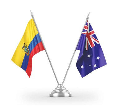 Avustralya ve Ekvador masa bayrakları beyaz 3d görüntüleme üzerinde izole