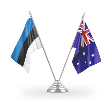 Avustralya ve Estonya masa bayrakları beyaz 3D görüntüleme üzerinde izole edildi