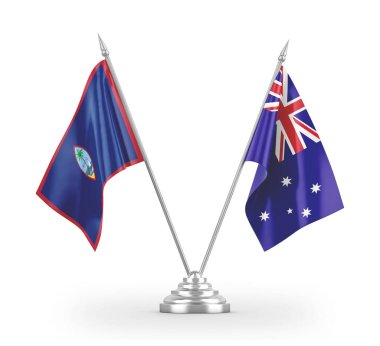 Avustralya ve Guam masa bayrakları beyaz 3D görüntüleme üzerinde izole