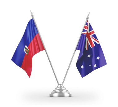 Avustralya ve Haiti masa bayrakları beyaz 3D görüntüleme üzerinde izole