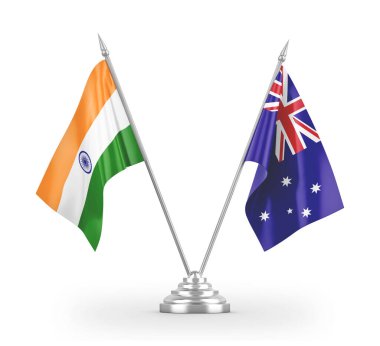 Avusturalya ve Hindistan bayrakları beyaz 3D görüntüleme üzerinde izole edildi