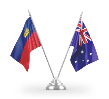 Avustralya ve Lihtenştayn masa bayrakları beyaz 3D görüntüleme üzerinde izole