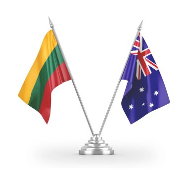 Avustralya ve Litvanya masa bayrakları beyaz 3D görüntüleme üzerinde izole edildi