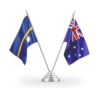 Avustralya ve Nauru masa bayrakları beyaz 3D görüntüleme üzerinde izole