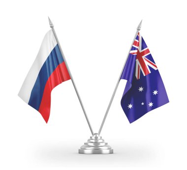 Avustralya ve Rusya bayrakları beyaz 3D görüntüleme üzerinde izole edildi