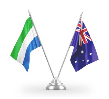 Avustralya ve Sierra Leone masa bayrakları beyaz 3D görüntüleme üzerinde izole edildi