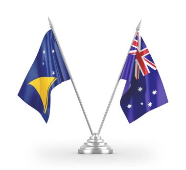 Avustralya ve Tokelau masa bayrakları beyaz 3D görüntüleme üzerinde izole