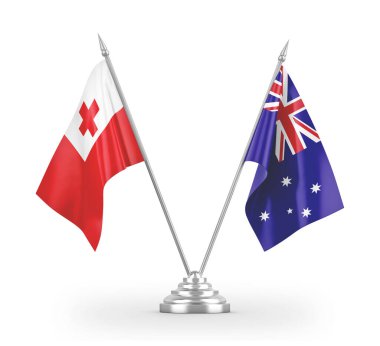 Avustralya ve Tonga masa bayrakları beyaz 3D görüntüleme üzerinde izole