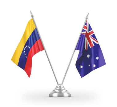 Avustralya ve Venezuela masa bayrakları beyaz 3D görüntüleme üzerinde izole