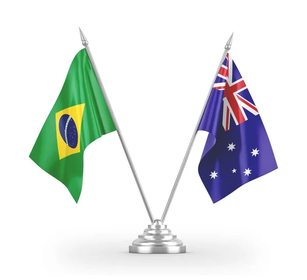 Australia and Brazil table flags isolated on white 3D rendering — Stock Photo, Image