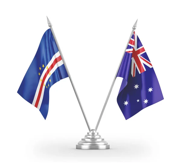 Ausztrália és a Cape Cabo Verde asztali zászlók elszigetelt fehér 3d renderelés — Stock Fotó
