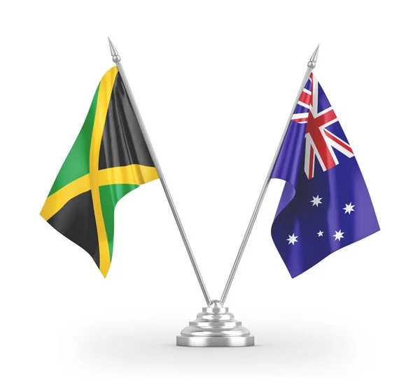 Banderas de mesa Australia y Jamaica aisladas en renderizado 3D blanco — Foto de Stock