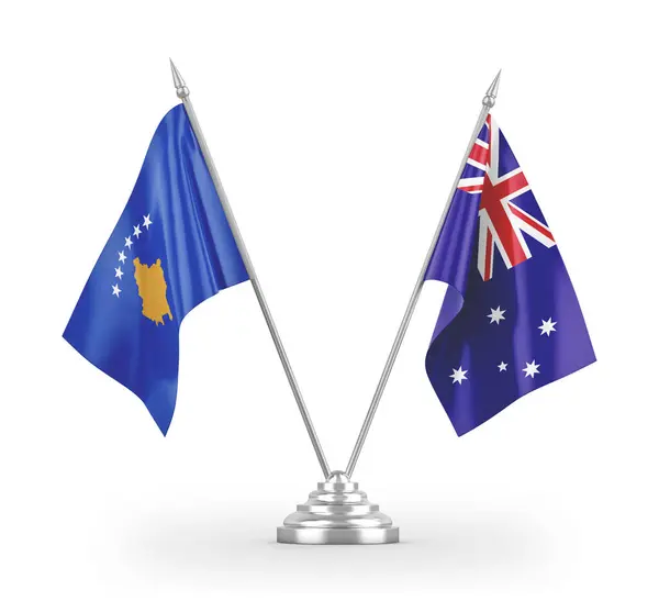 Ausztrália és Koszovó tábla zászlók elszigetelt fehér 3d renderelés — Stock Fotó