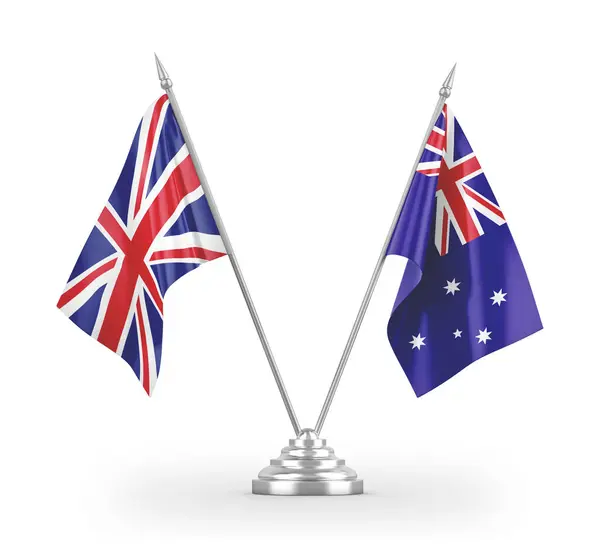 Ausztrália és az Egyesült Királyság tábla zászlók elszigetelt fehér 3d renderelés — Stock Fotó
