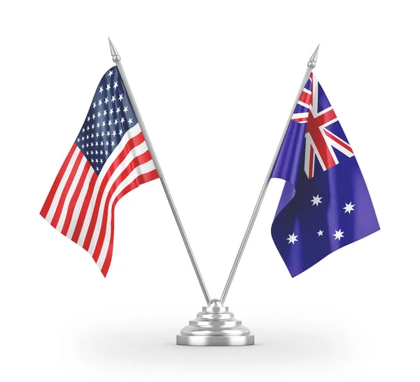 Australia and United States table flags isolated on white 3D rendering — Stock Photo, Image