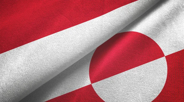 Indonezja i Grenlandia dwie flagi tkaniny tekstylne, tekstura tkaniny — Zdjęcie stockowe