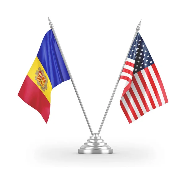 Bordsflaggor från Förenta staterna och Andorra isolerade på vit 3d-konvertering — Stockfoto