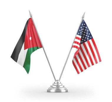 Birleşik Devletler ve Ürdün bayrakları beyaz 3D görüntüleme üzerinde izole edildi