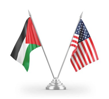 United States and Palestine table flags isolated on white 3D rendering