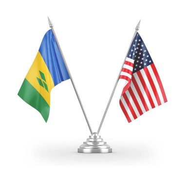 United States and Saint Vincent and the Grenadines table flags isolated on white 3D rendering