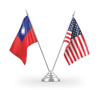 United States and Taiwan table flags isolated on white 3D rendering