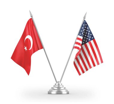 United States and Turkey table flags isolated on white 3D rendering