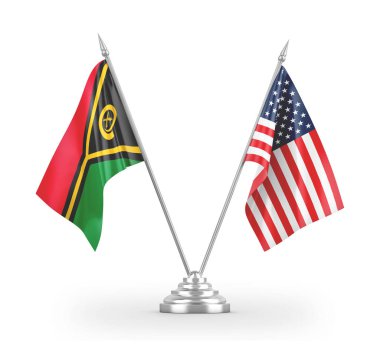 United States and Vanuatu table flags isolated on white 3D rendering