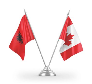 Canada and Albania table flags isolated on white 3D rendering 