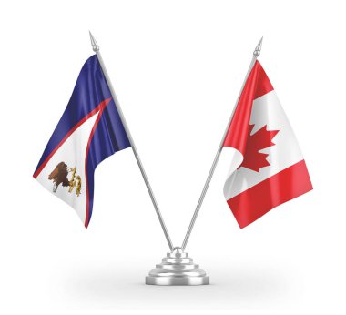 Canada and American Samoa table flags isolated on white 3D rendering