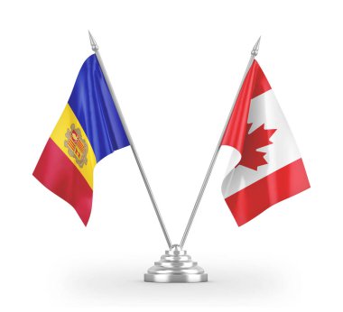 Canada and Andorra table flags isolated on white 3D rendering 
