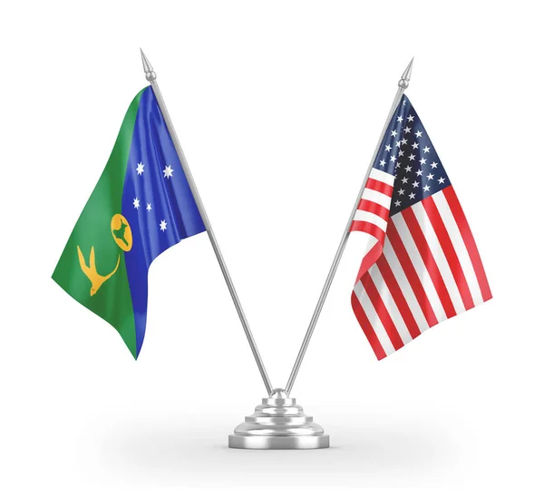 Σημαίες πίνακα των Ηνωμένων Πολιτειών και των Χριστουγέννων Island απομονώνονται σε λευκό 3d απόδοση — Φωτογραφία Αρχείου