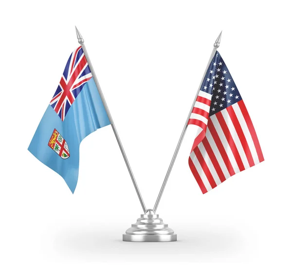 Bandeiras de tabela dos Estados Unidos e Fiji isoladas em renderização 3D branca — Fotografia de Stock