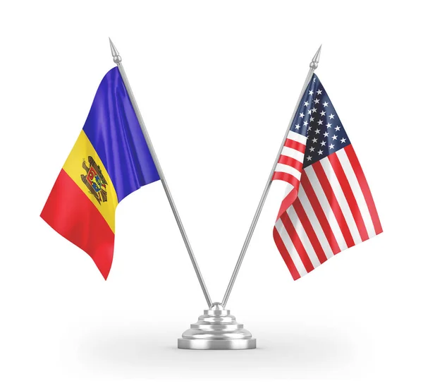 Förenta staterna och Moldavien bordsflaggor isolerade på vit 3D-rendering — Stockfoto