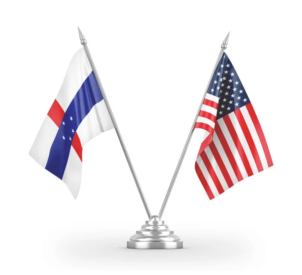 Bandiere da tavolo delle Antille americane e olandesi isolate su rendering 3D bianco — Foto Stock